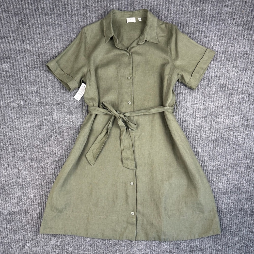Wilfred Aritzia Eleta Mini Shirt Dress Womens L Organic Linen Belted Chic NEW